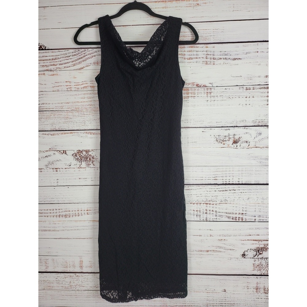 Vintage Rabbit Designs Long Length Dress 6 Womens Black Lace Overlay Sleeveless